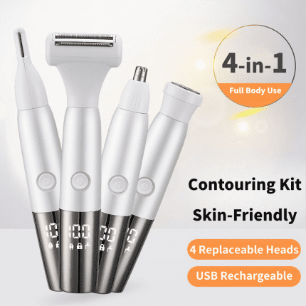 Arctic white professional nose hair trimmer kit with 4 attachments