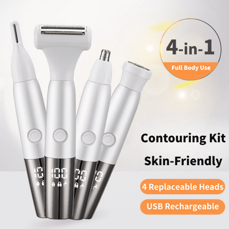Arctic white professional nose hair trimmer kit with 4 attachments