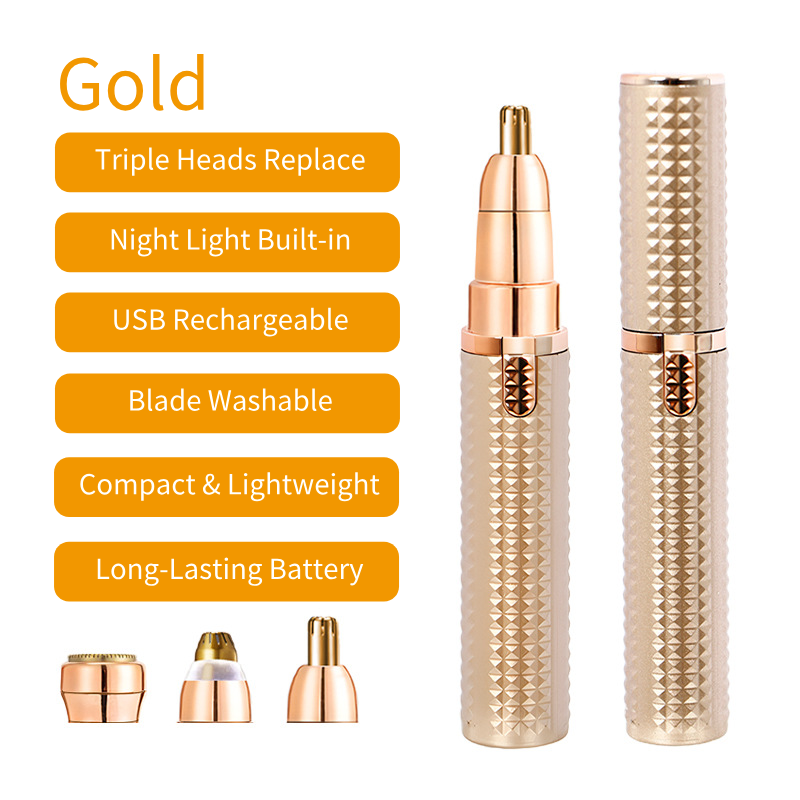 3-in-1 LED Nose Hair Trimmer – USB Rechargeable, Waterproof & Travel - Friendly 3 - in - 1 LED nose hair trimmer with interchangeable heads