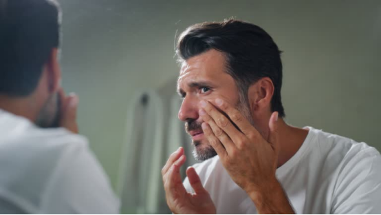Man trims nose hair with a trimmer, ensuring a refined look that elevates professional appearance