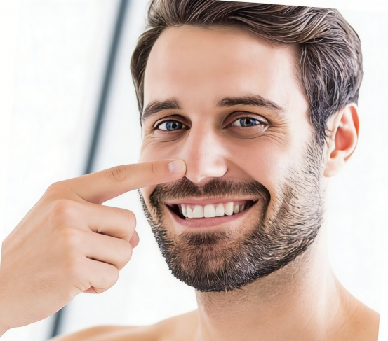 Smiling man explaining nose hair trimmer knowledge in Nose Hair Trimmer Guide