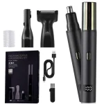 3-in-1 Nose, Ear & Eyebrow Trimmer – 90-Min Runtime, Interchangeable Heads