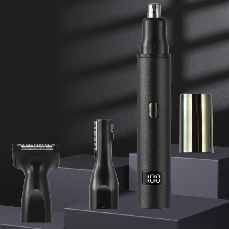 3-in-1 Nose, Ear & Eyebrow Trimmer – 90-Min Runtime, Interchangeable Heads3
